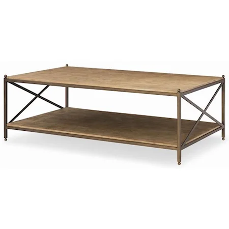 Rectangular Metal and Wood Cocktail Table